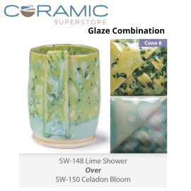Lime Shower SW-148 over Celadon Bloom SW-150 Stoneware Combination